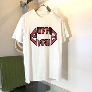 Gucii Octagon Graphic Logo T-Shirt White Red Geometric Design Cotton Tee
